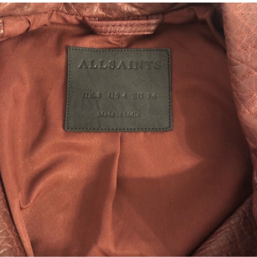 All Saints Leather Jacket in  Burgundy
